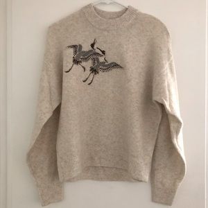 H&M Drop Shoulder Embroidered Crane Sweater